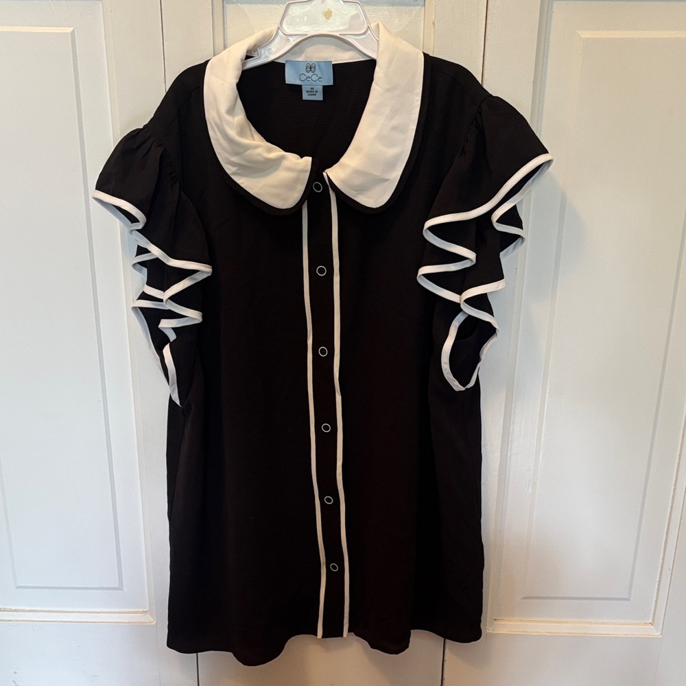 CeCe Black and White Blouse